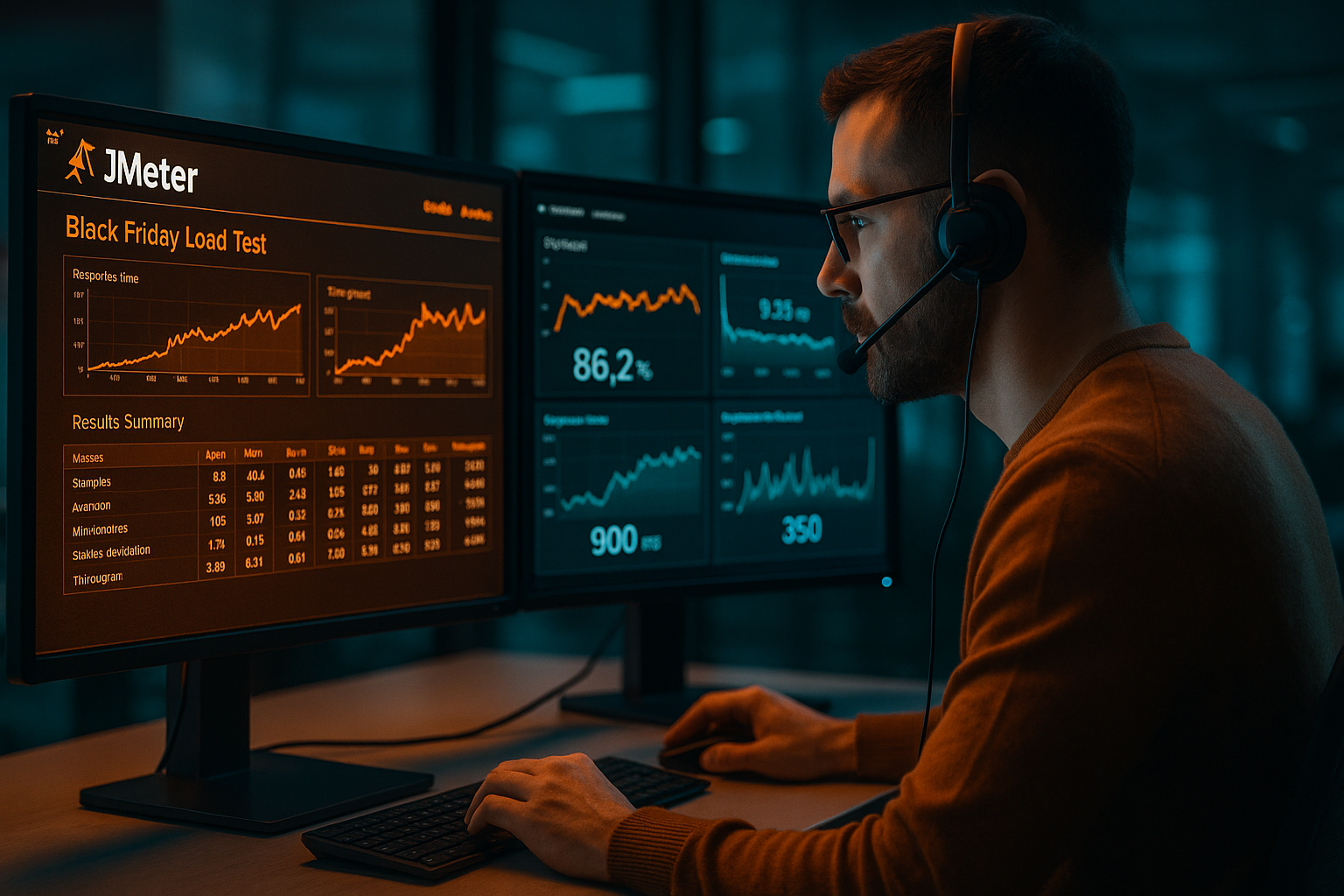 Expert Syloe analysant un test de charge Black Friday avec JMeter et supervision client